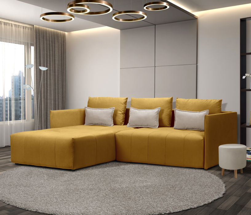 Диваны угловые в гостиную, Диван еврокнижка угловой Чилетти, микровелюр