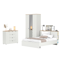 Тумба-комод 16.221 Остин со шкафом для одежды 13.336.03 и двуспальной кровати с ортопедом 1600