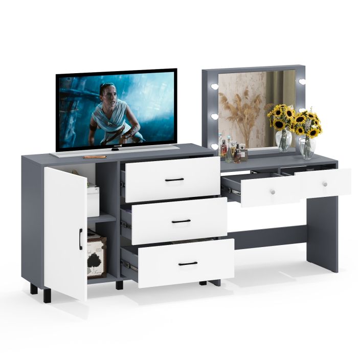 Туалетные столики, Стол туалетный для спальни с лампочками СТ-5 и тумба-комод 122-1204