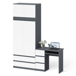 Однотумбовый стол компьютерный МС-6 левый с шкаф-комодом 900 с антресолью Мори