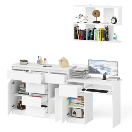 Навесная полка 900 Мори со столом компьютерным МС-1 левый и комодом МК1200.4