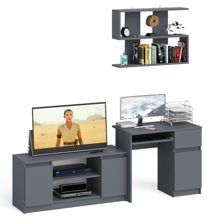 Прямые компьютерные столы, Однотумбовый компьютерный стол Мори МС-1 правый с тумбой МТВ1200.1 и открытой полкой на 900