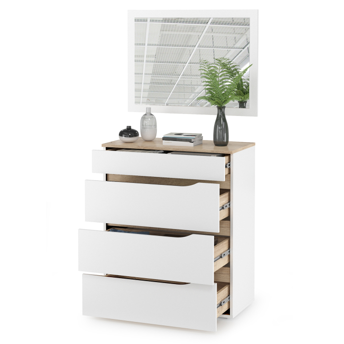 Комоды, Комод с зеркалом Муссон белый/дуб эндгрейн элегантный