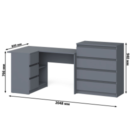 Комод Мори МК800 4-ре ящика с угловым компьютерным столом Мори МС-16 тумба слева
