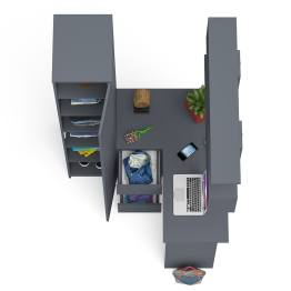 Угловой компьютерный стол с ящиками Мори МС-16 левый с книжной полкой и пеналом с полками