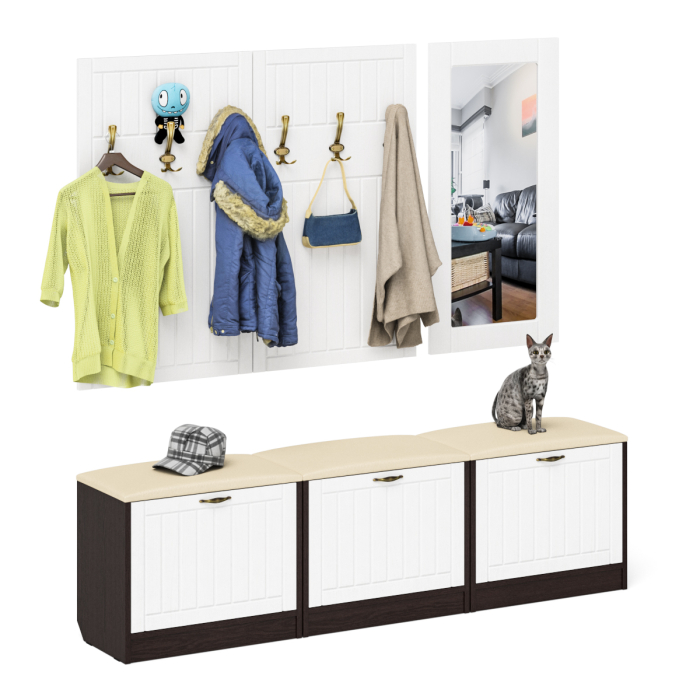 Прихожие, Набор мебели для прихожей из обувниц зеркала и вешалок П-6 № 03 МДФ фрезеровка прованс