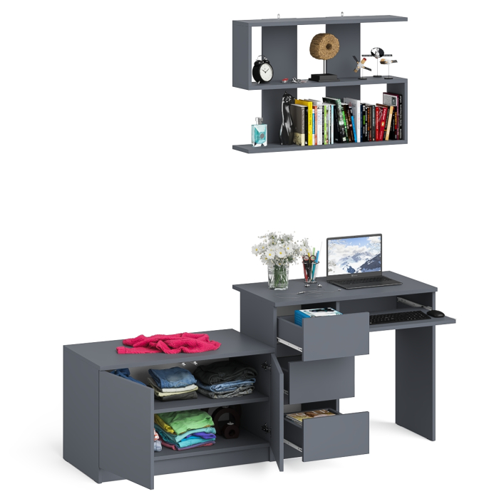 Прямые компьютерные столы, Тумба с дверками МА900 с компьютерным столом МС-6 левым и полкой 900