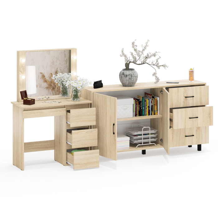 С зеркалом, Косметический столик Сура с зеркалом и подсветкой и с тумбой-комодом 123-1604