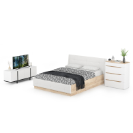 Спальные гарнитуры, Спальный гарнитур Муссон № 22 белый/чёрный/дуб эндгрейн/иск.к белая, 1600х2000 мм