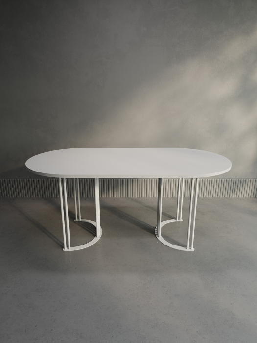 Обеденные столы, Стол овальный обеденный с белым металлическим подстольем VIOLUR 180