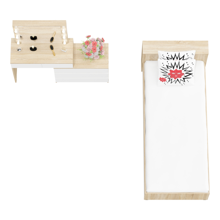 Спальные гарнитуры, Стол косметический с подсветкой 110 с кроватью с выдвижными ящиками Ксения 900