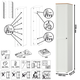 Двухспальная кровать с ортопедическим основанием Остин и платяной шкаф-пенал с тумбой-комодом