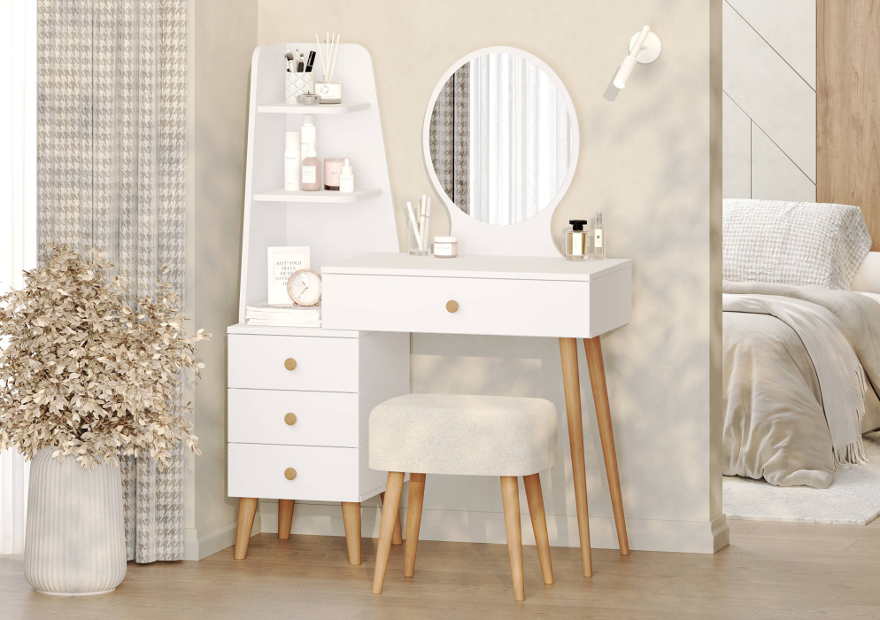 С зеркалом, Туалетный столик в спальню вместительный 4-25917