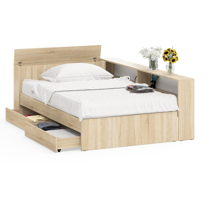 Кровати 120 см, Ксения 1200 кровать с ящиками, ящиком для белья и прикроватным блоком для вещей