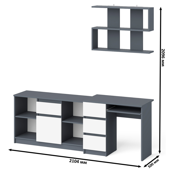 Прямые компьютерные столы, Тумба Мори МТВ1204.1 с компьютерным столом МС-6 левый и полкой 900