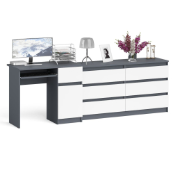 Комод Мори МК1380 6 выдвижных ящиков с компьютерным столом МС-1 правый