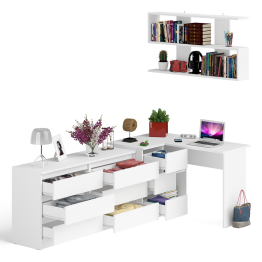 Стол угловой компьютерный Мори МС-16 левый с навесной книжной полкой и комодом МК1380.6