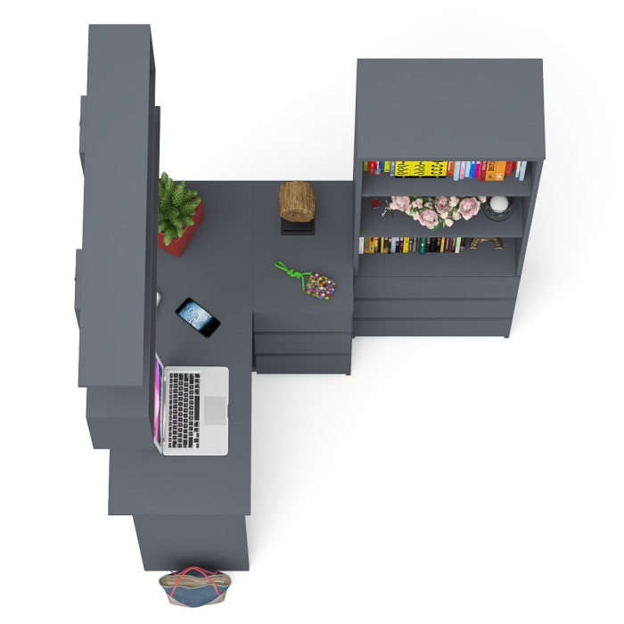 Домашние кабинеты, Рабочее место с угловым столом Мори МС-16 правым со стеллажом и полкой