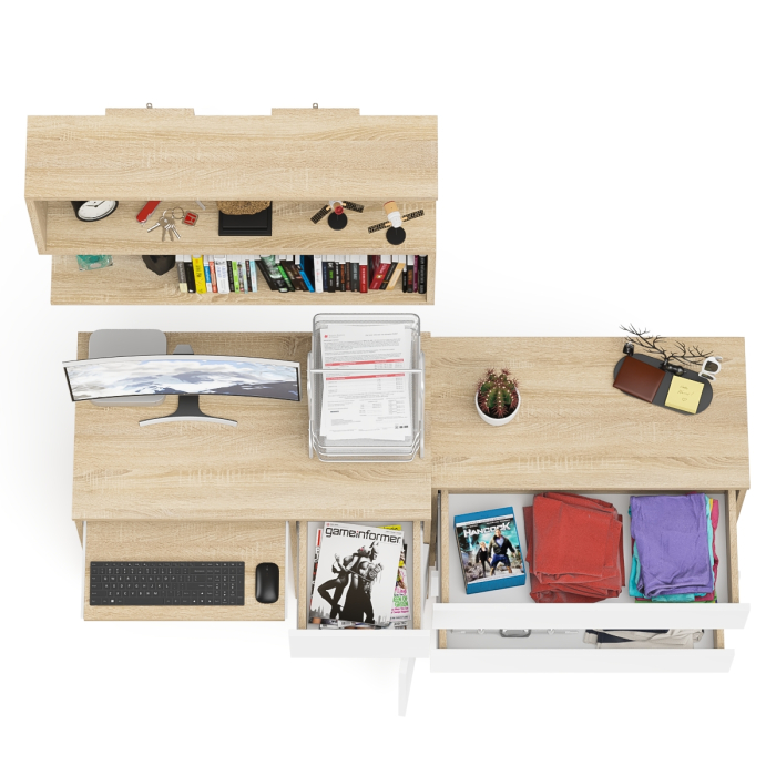 Прямые компьютерные столы, Комод три ящика МК800.1 с компьютерным столом Мори МС-1 правый и навесной полкой 900