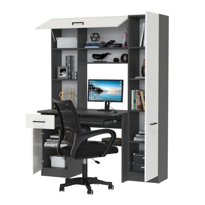 Прямые компьютерные столы, Комплект из компьютерного кресла и компьютерного стола Aльфа кресло чёрное