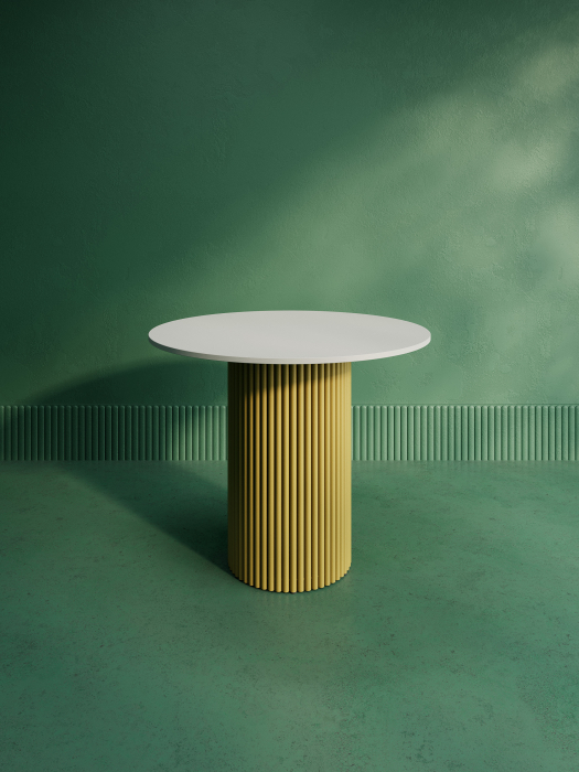 Обеденные столы, Стол круглый обеденный с золотым металлическим подстольем TRUBIS Wood L 90 