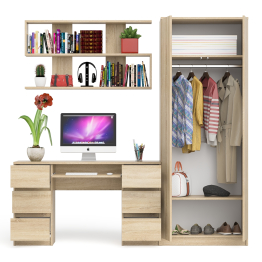 Платяной шкаф две двери Мори МШ800.1 с компьютерным столом и полкой навесной