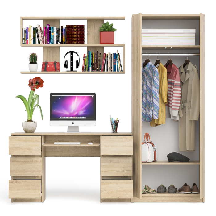 Домашние кабинеты, Платяной шкаф две двери Мори МШ800.1 с компьютерным столом и полкой навесной