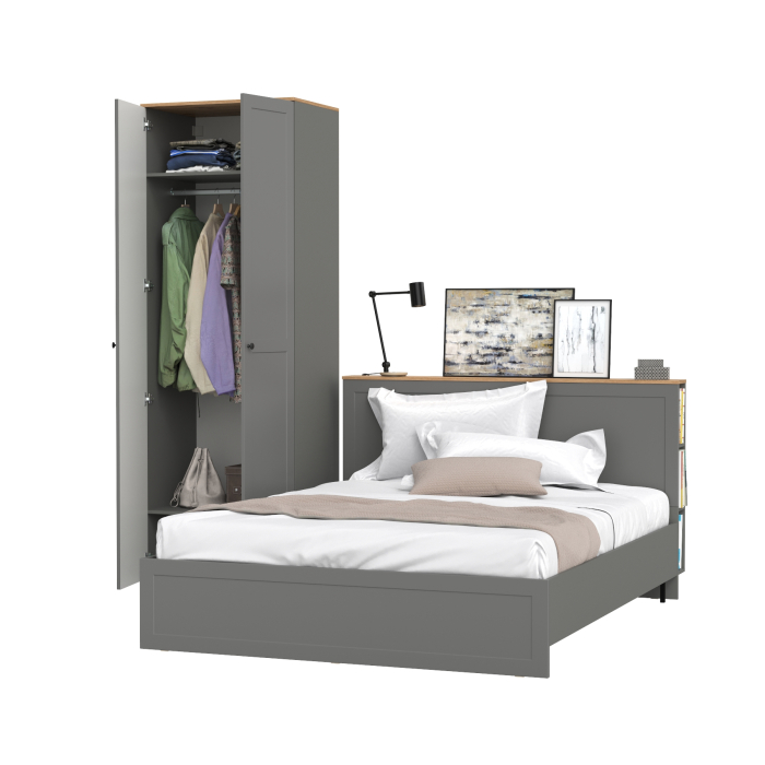 Спальные гарнитуры, Кровать со спальным местом 1600х2000 с ортопедическим основанием Остин и шкаф для одежды