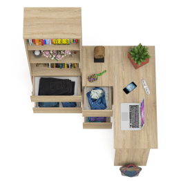 Стеллаж-комод Мори МСТ600 3 ящика и стол угловой компьютерный МС-16 левый