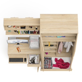 Шкаф с антресолью Мори МА900.1 с компьютерным столом МС-1 правым и книжной полкой