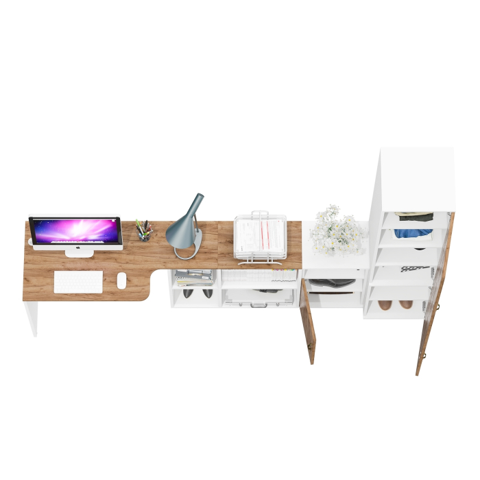 Домашние кабинеты, Стол компьютерный с пеналом с пятью полками и тумба с нишей Лидер-8