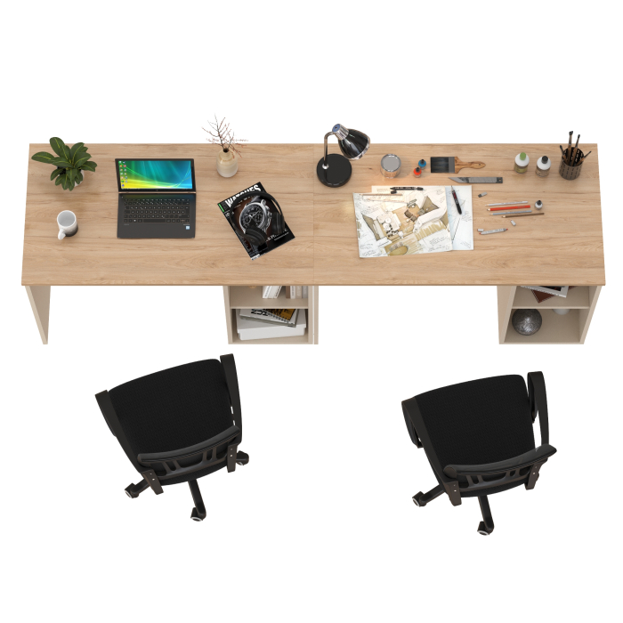 Прямые компьютерные столы, Два письменных стола Лайт 12.163 и два чёрных компьютерных кресла