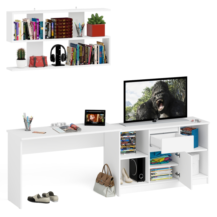 Прямые компьютерные столы, Тумба большая с дверками и нишами с письменным столом Мори и верхней полкой на 1200