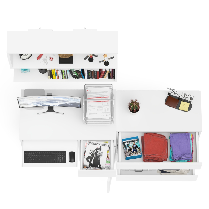 Прямые компьютерные столы, Комод три ящика МК800.1 с компьютерным столом Мори МС-1 правый и навесной полкой 900