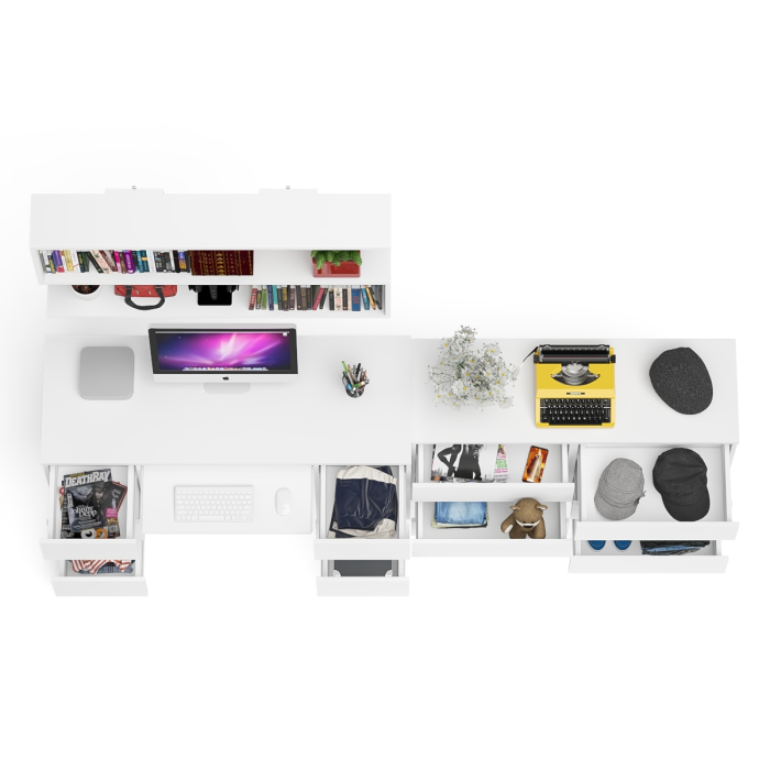 Домашние кабинеты, Широкий комод Мори на шесть ящиков с двутумбовым столом МС-2 и открытой полкой