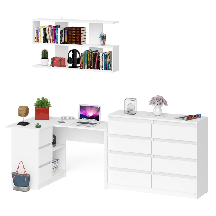 Домашние кабинеты, Книжная полка Мори 1200 с комодом 1200.8 и компьютерным столом МС-16 левым