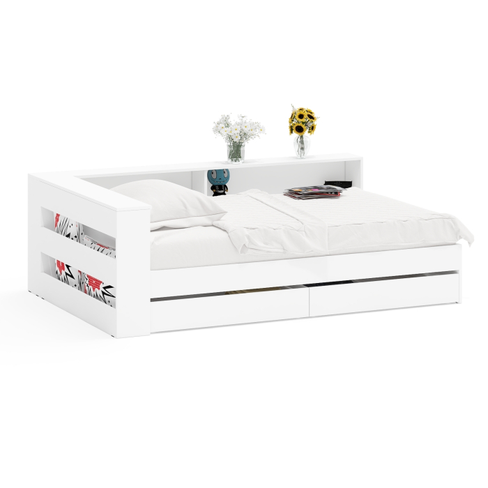 Кровати 120 см, Ксения 1200 кровать с ящиками, ящиком для белья и прикроватным блоком для вещей