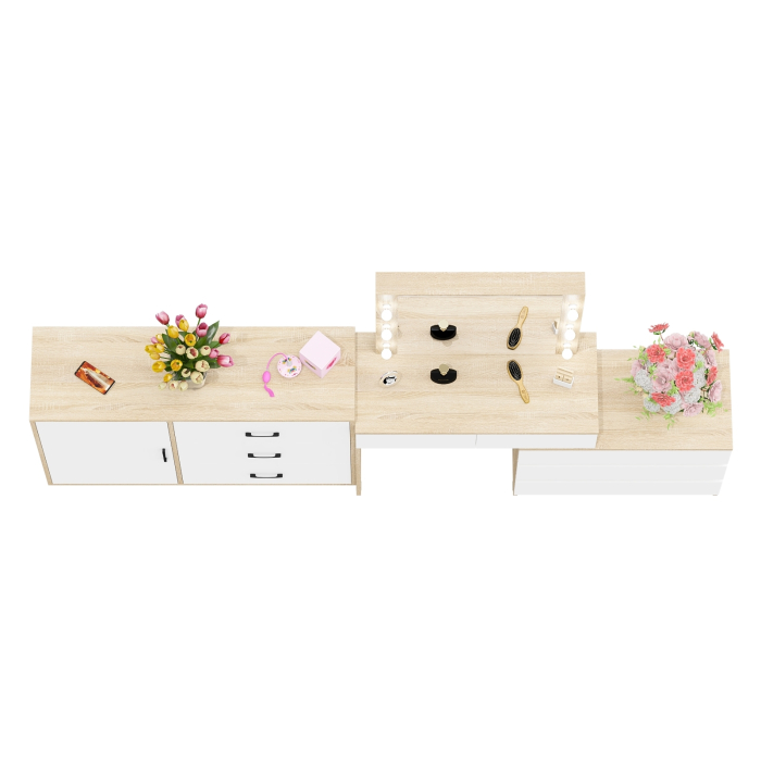 Туалетные столики, Угловой туалетный столик с подсветкой 110 и тумба-комод дверка и 3 ящика 122-1204