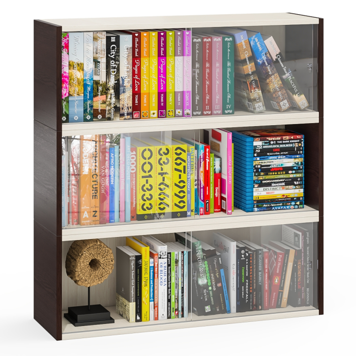 Настенные полки, Три книжные полки КН1 со стеклянными сдвижными дверками