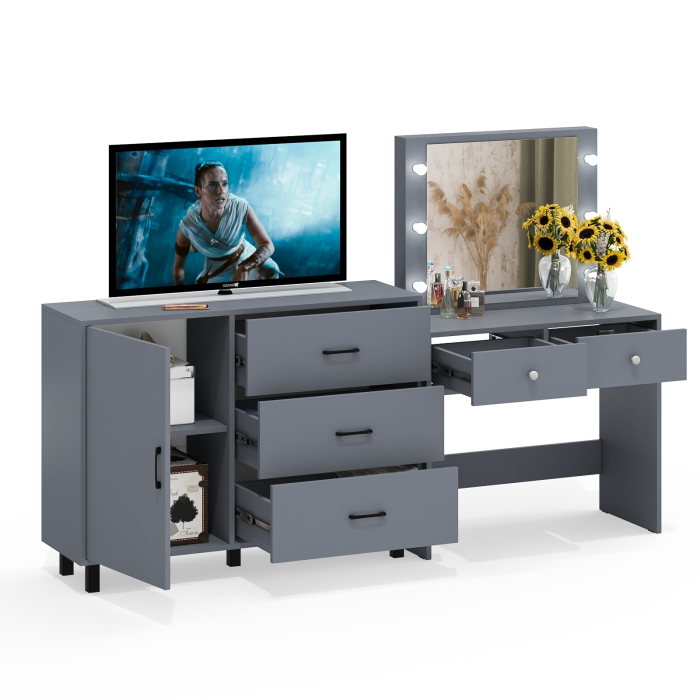 Туалетные столики, Стол туалетный для спальни с лампочками СТ-5 и тумба-комод 122-1204