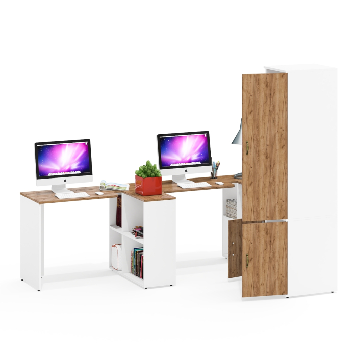 Домашние кабинеты, Место для работы для двоих из столов с пеналом для одежды с полкой и тумбой Лидер-8 МД 3.19