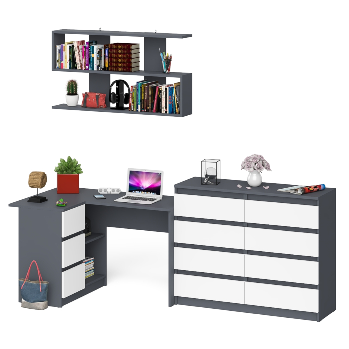 Домашние кабинеты, Книжная полка Мори 1200 с комодом 1200.8 и компьютерным столом МС-16 левым