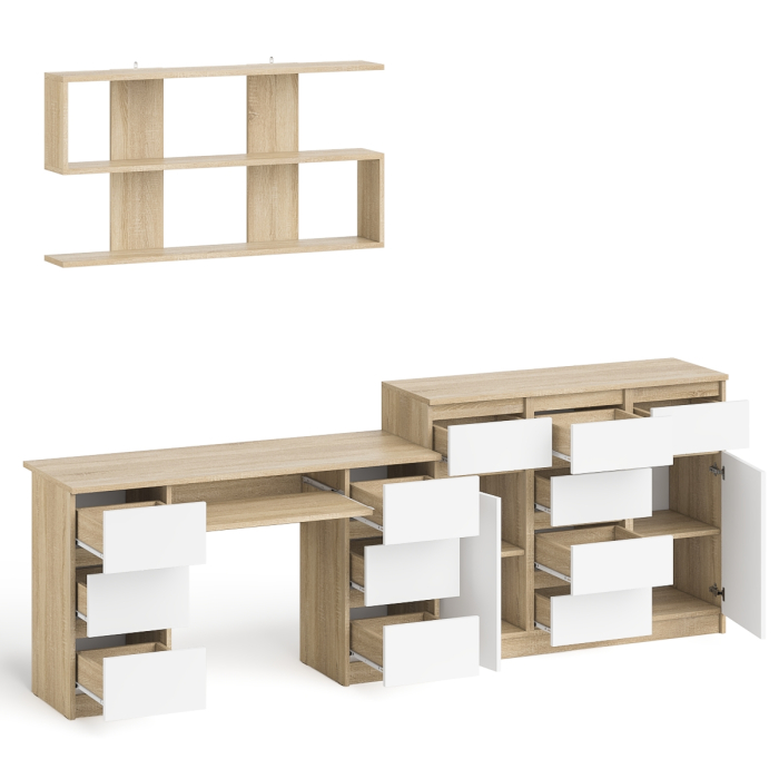Домашние кабинеты, Комод-тумба Мори МК1200.4 с открытой верхней полкой и стол компьютерный МС-2