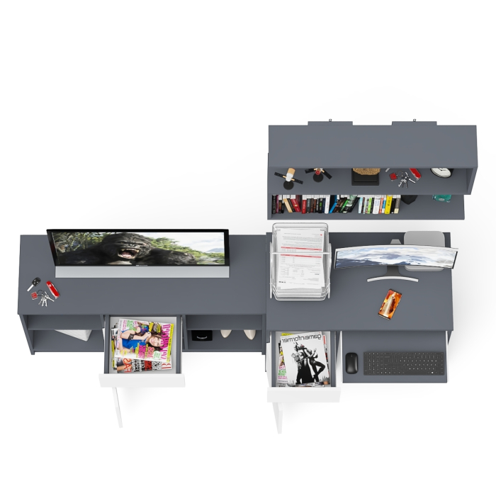 Прямые компьютерные столы, Тумба для техники МТВ1204.1 с компьютерным столом Мори МС-1 левым и полкой навесной