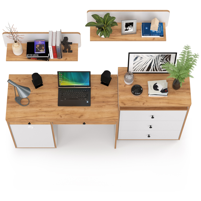 Офисная мебель, Стол письменный с комодом и двумя открытыми полками Вуди