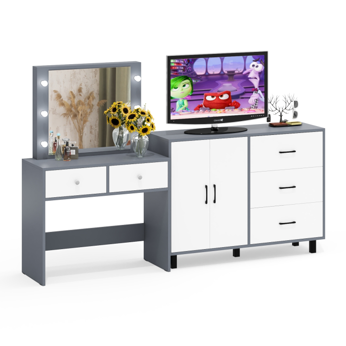 С зеркалом, Комод 123-1204 и косметический столик с подсветкой СТ-5