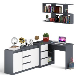 Угловой компьютерный стол Мори МС-16 левый с верхней полкой и тумбой-комодом 1200-3