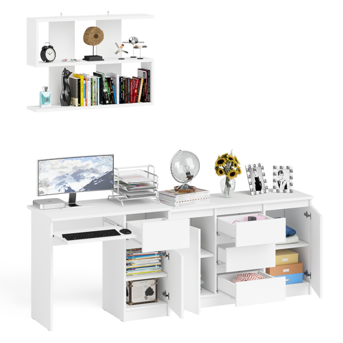 Домашние кабинеты, Компьютерный стол МС-1 тумба справа с комодом-тумбой и верхней открытой полкой