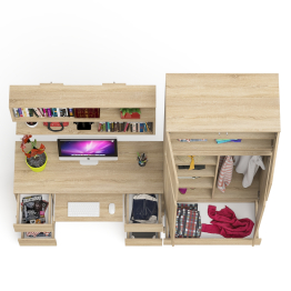 Шкаф-комод с антресолью Мори МШ900.1 со столом для работы и учёбы и книжной полкой