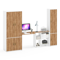 Домашние кабинеты, Шкаф для белья глубокий с пеналом с полками для бумаг и рабочий стол Лидер-8